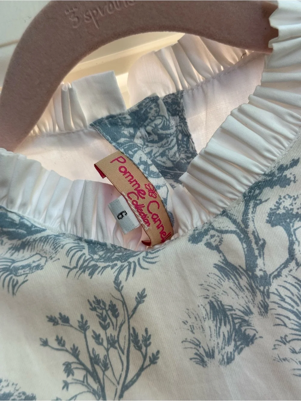 Blue and White Toile Smocked Waist Formal Girl's Dress